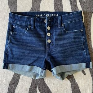 American Eagle button fly jean shorts.